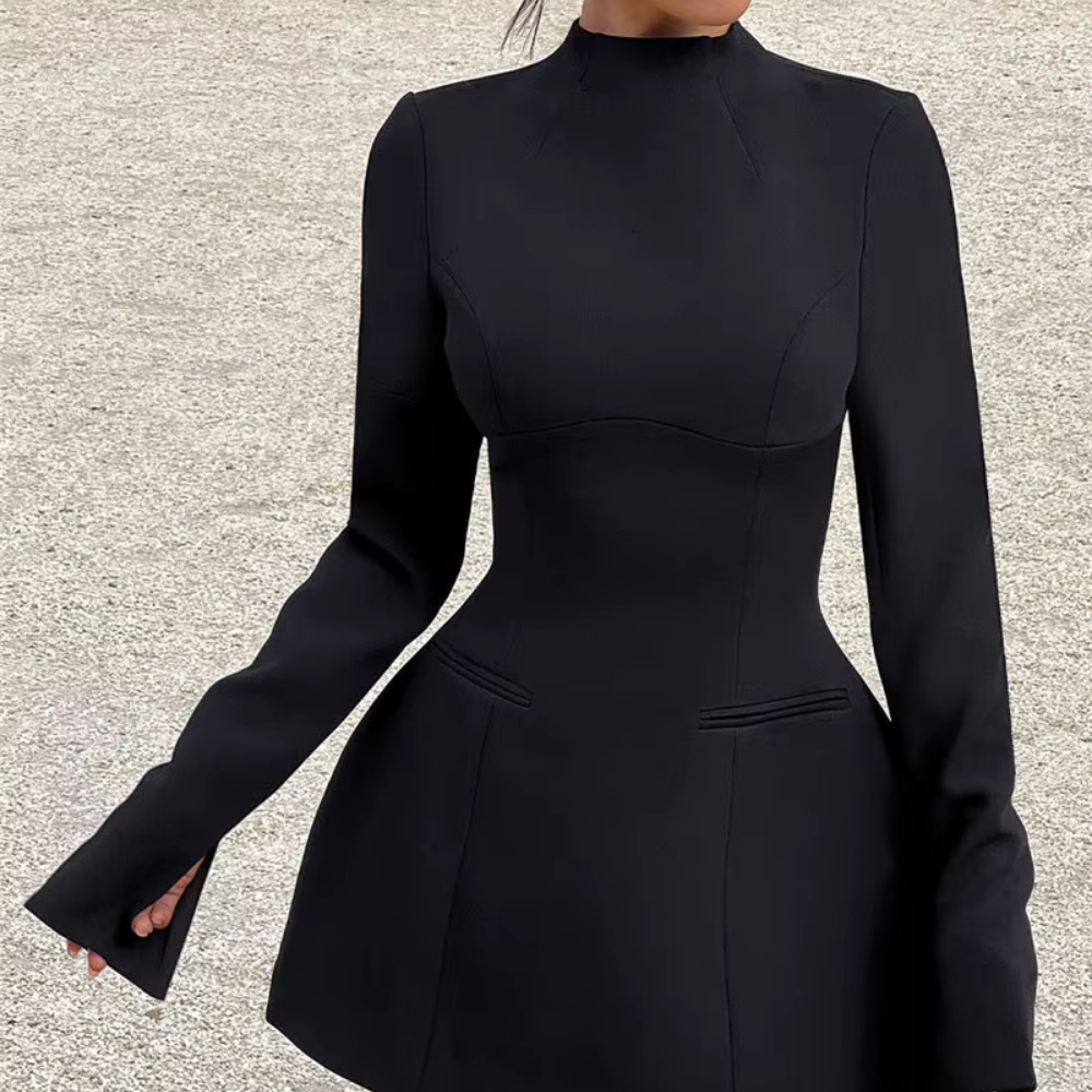 Levoire | Élégante Petite Robe Blanche À Manches Longues Noir