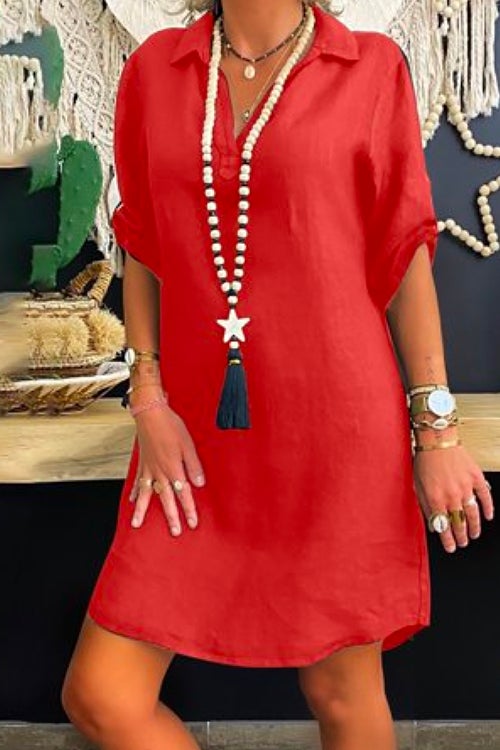 Levoire | Robe chemise à manches roulées Rouge