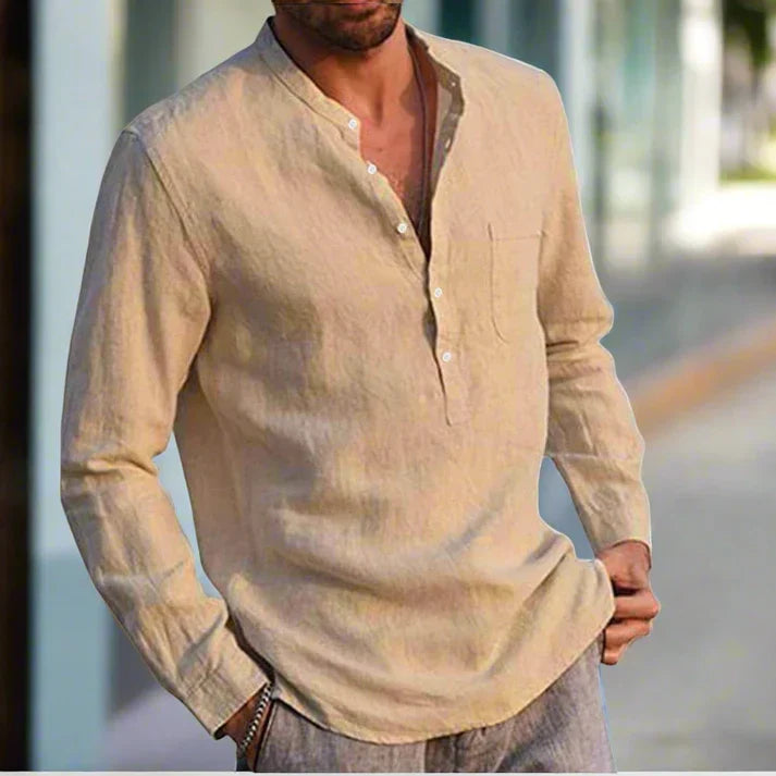 Levoire | Magnifique Chemise En Lin Avec Poche Poitrine Beige