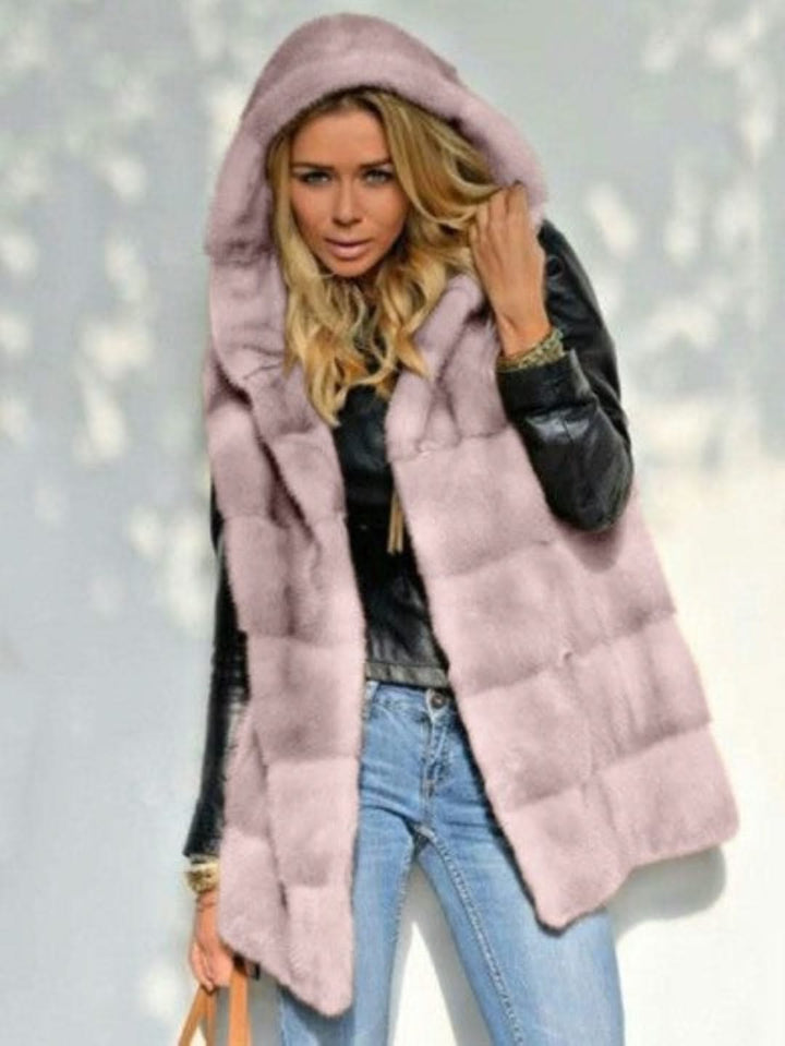 Levoire | Long Faux Fur Hoodie For Women Rosa
