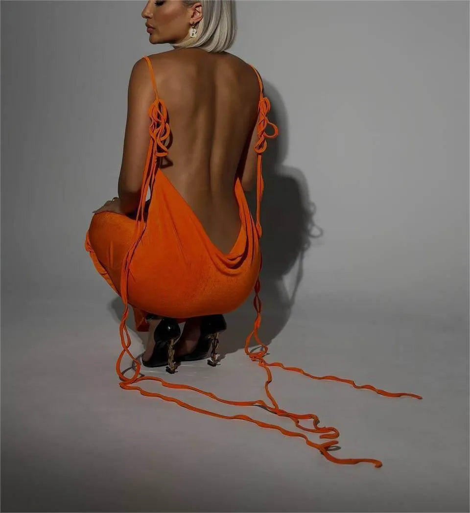 Levoire | Robe longue sexy avec des lacets, robe d'été fine sans dos