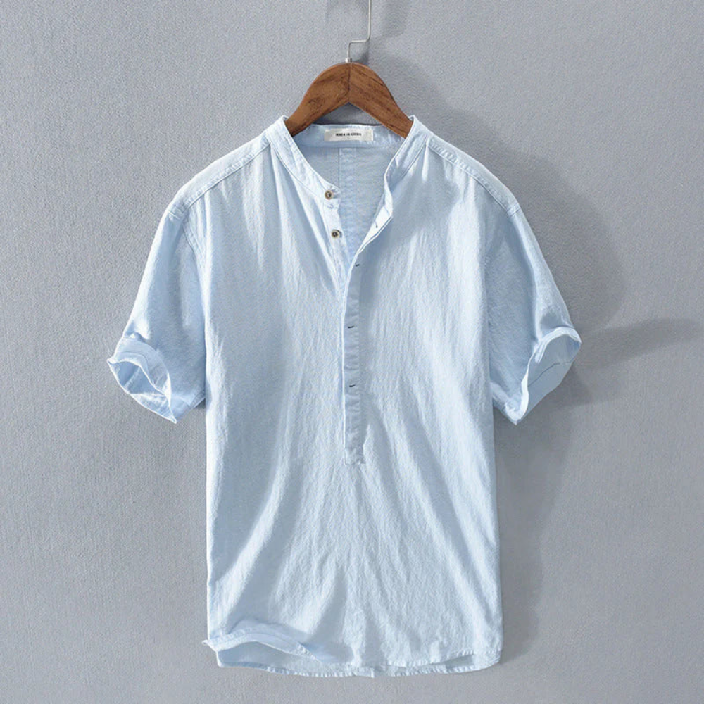 Levoire | Chemise D'Été Légère Avec Col Montant Bleu