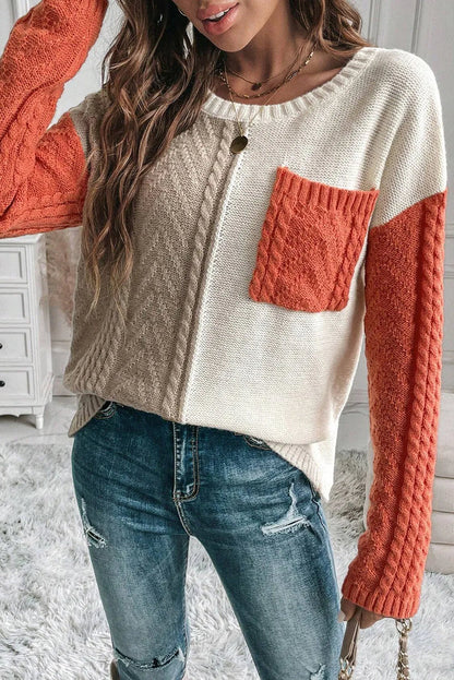 Levoire | Pull Long À Manches Longues Chaud Avec Col Rond Et Poche Orange