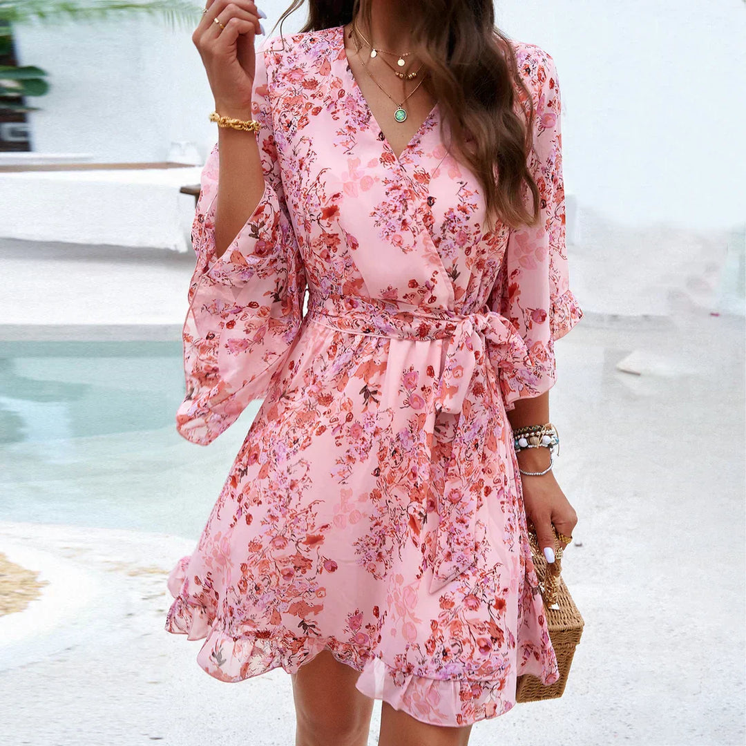Levoire | Robe À Fleurs À Manches Pour Femmes Elise Rosa