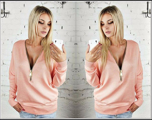 Sweat-shirt femme avec fermeture éclair et décolleté en V généreux Levoire