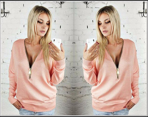 Sweat-shirt femme avec fermeture éclair et décolleté en V généreux Levoire