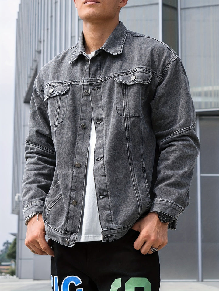 Levoire | Rennon Public Cut Jean Jacket Avec Revers Et Boutons gris