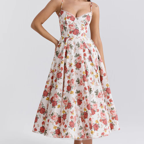 Levoire | Robe Midi Avec Corsage Floral Pour Femmes