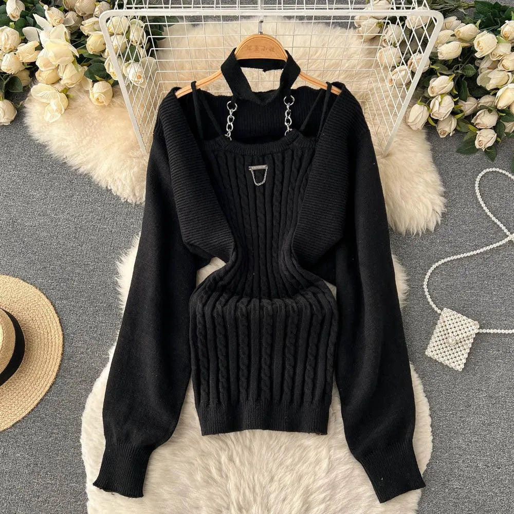 Levoire | Robe pour femme 2 pièces : Robe avec des cordons et chemise élégante Noir Une taille