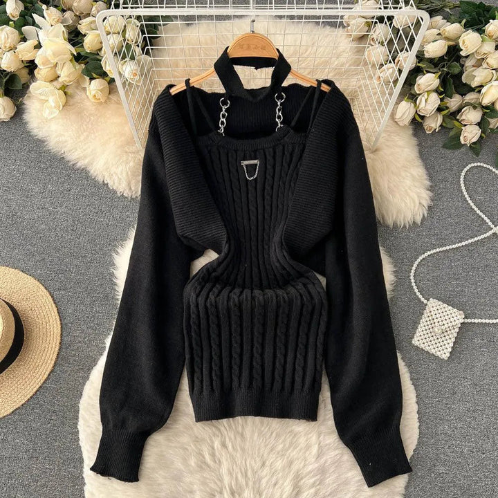 Levoire | Robe pour femme 2 pièces : Robe avec des cordons et chemise élégante Noir Une taille