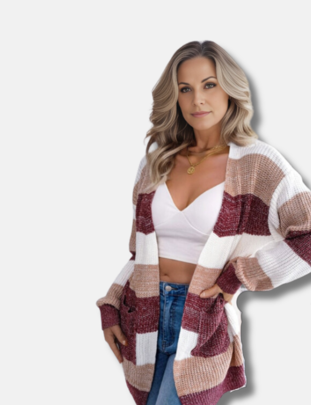Levoire | Gilet Long Rayé Confortable Pour Femmes Rot