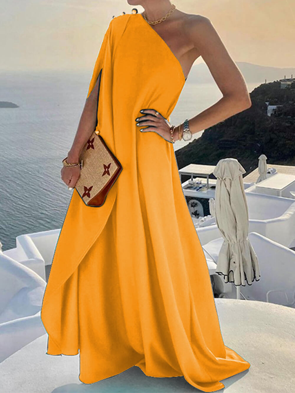 Levoire | Robe Maxi Drapée À Une Épaule Pour Femmes Jaune