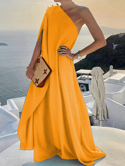 Levoire | Robe Maxi Drapée À Une Épaule Pour Femmes Jaune