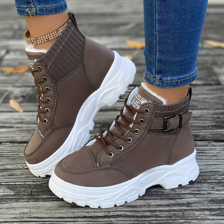 Levoire | Bottes Courtes Élégantes Pour Femmes À Semelle Épaisse Et Avec Lacets Braun