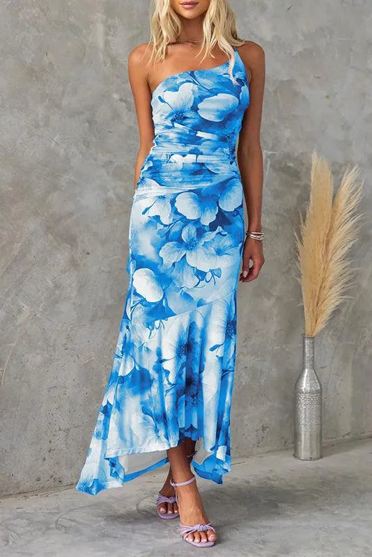 Levoire | Robe à motif floral à une épaule SKy Bleu