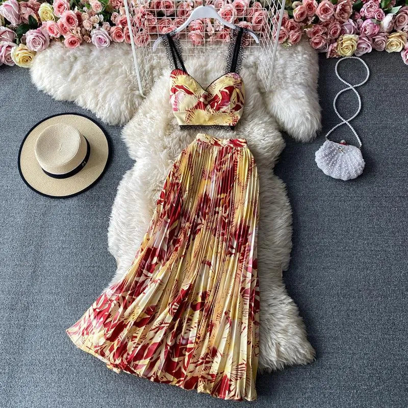 Levoire | Ensemble sans manches à deux pièces avec motif floral Beige Taille libre