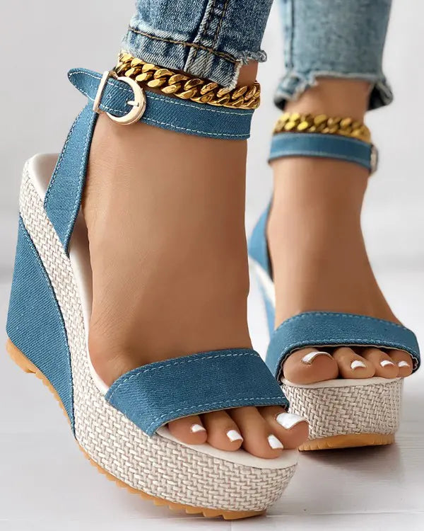 Levoire | Sandales en denim à talons compensés