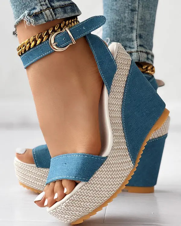 Levoire | Sandales en denim à talons compensés Bleu