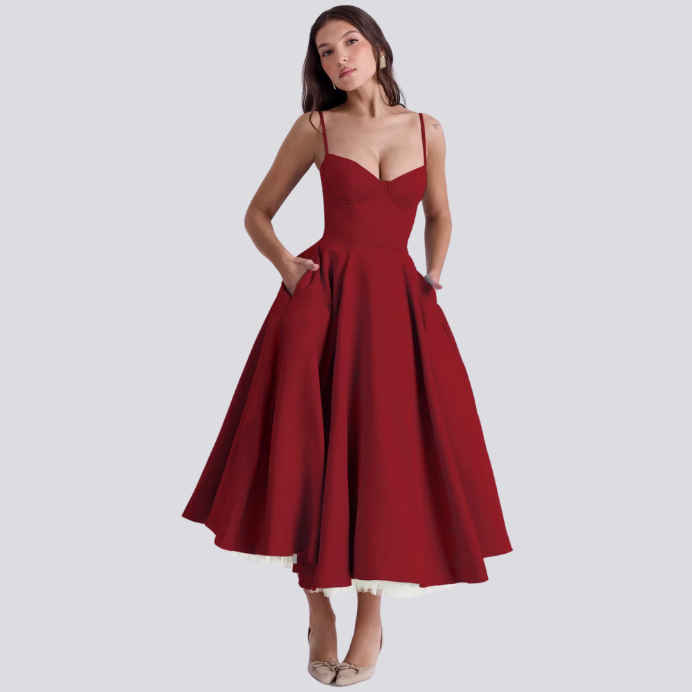 Levoire | Robe Midi Avec Corsage Floral Pour Femmes Rot