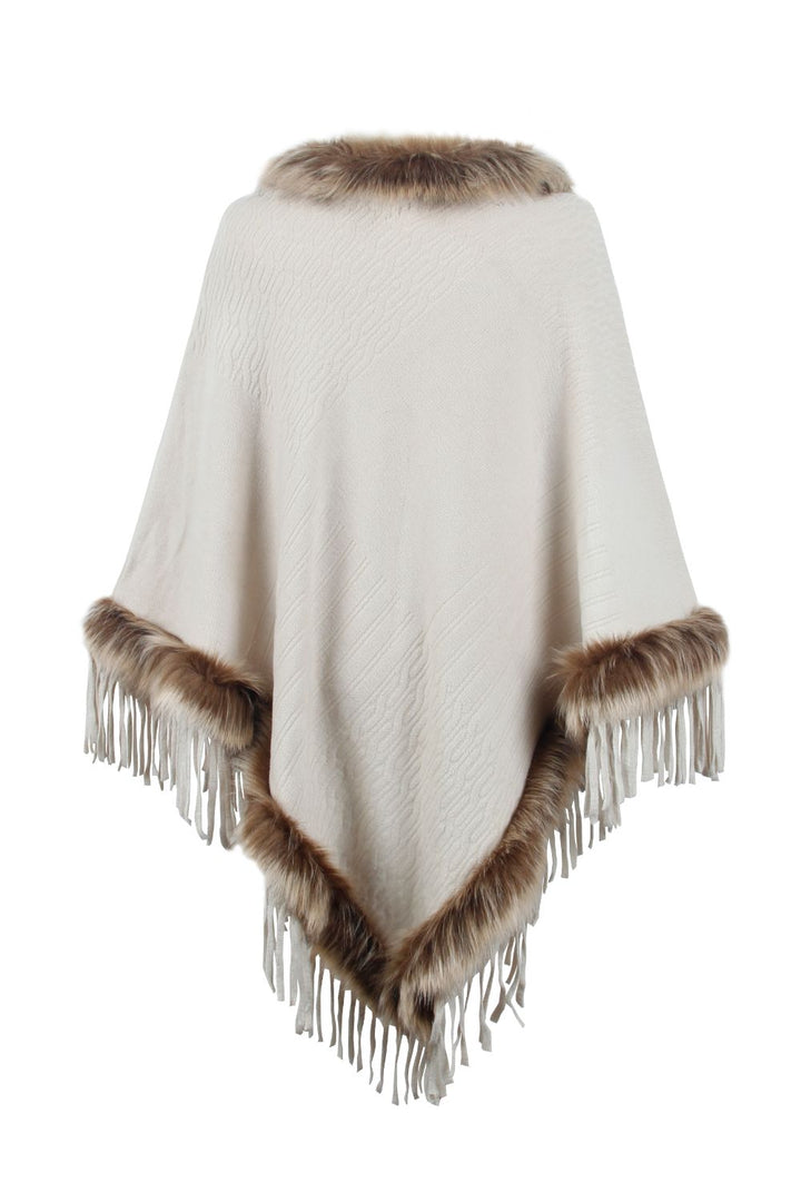 Levoire | Poncho De Luxe Avec Des Feuilles Et Col En Fausse Fourrure