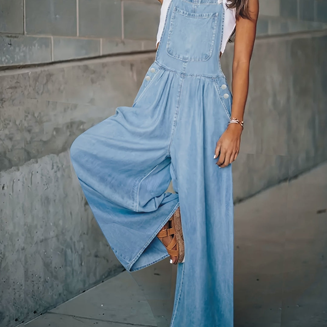 Levoire | Unicolore Bleu Clair Salopettes En Jean Relaxed