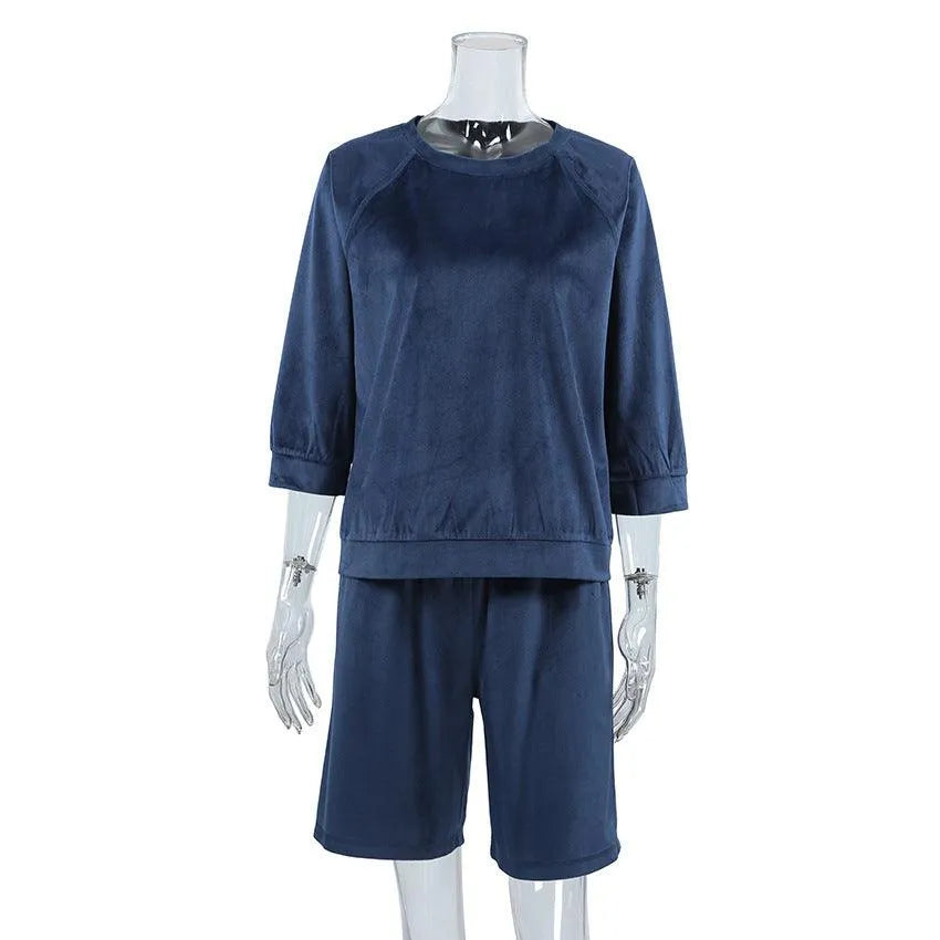 Levoire | Shorts bleus en velours à manches trois-quarts Bleu