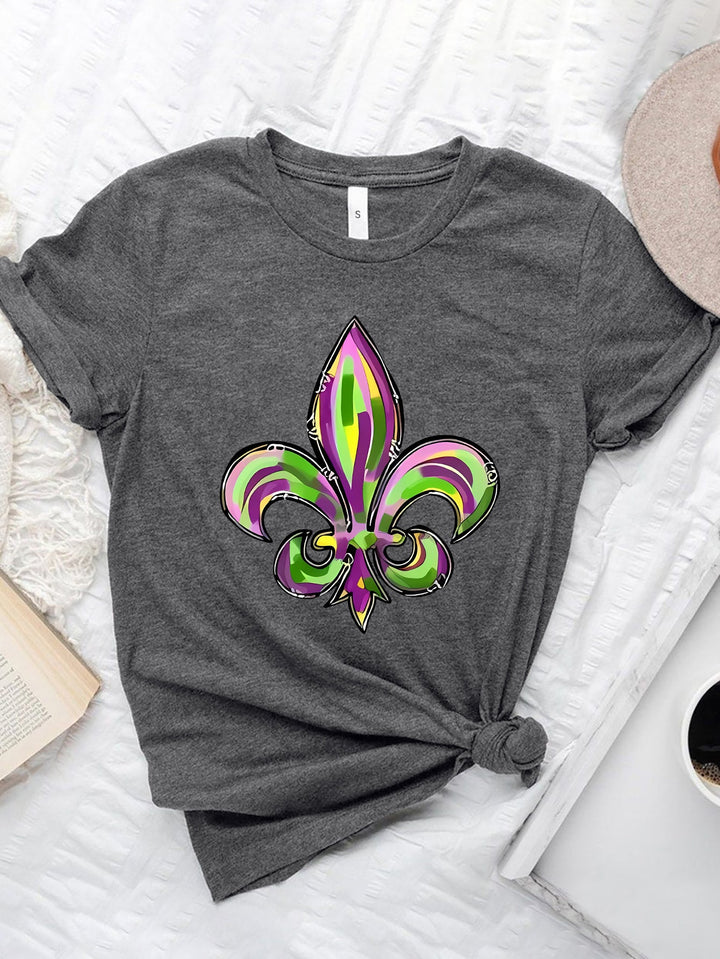 Levoire | Mardi Gras Graphique Col Rond Manches Courtes T-shirt Gris foncé