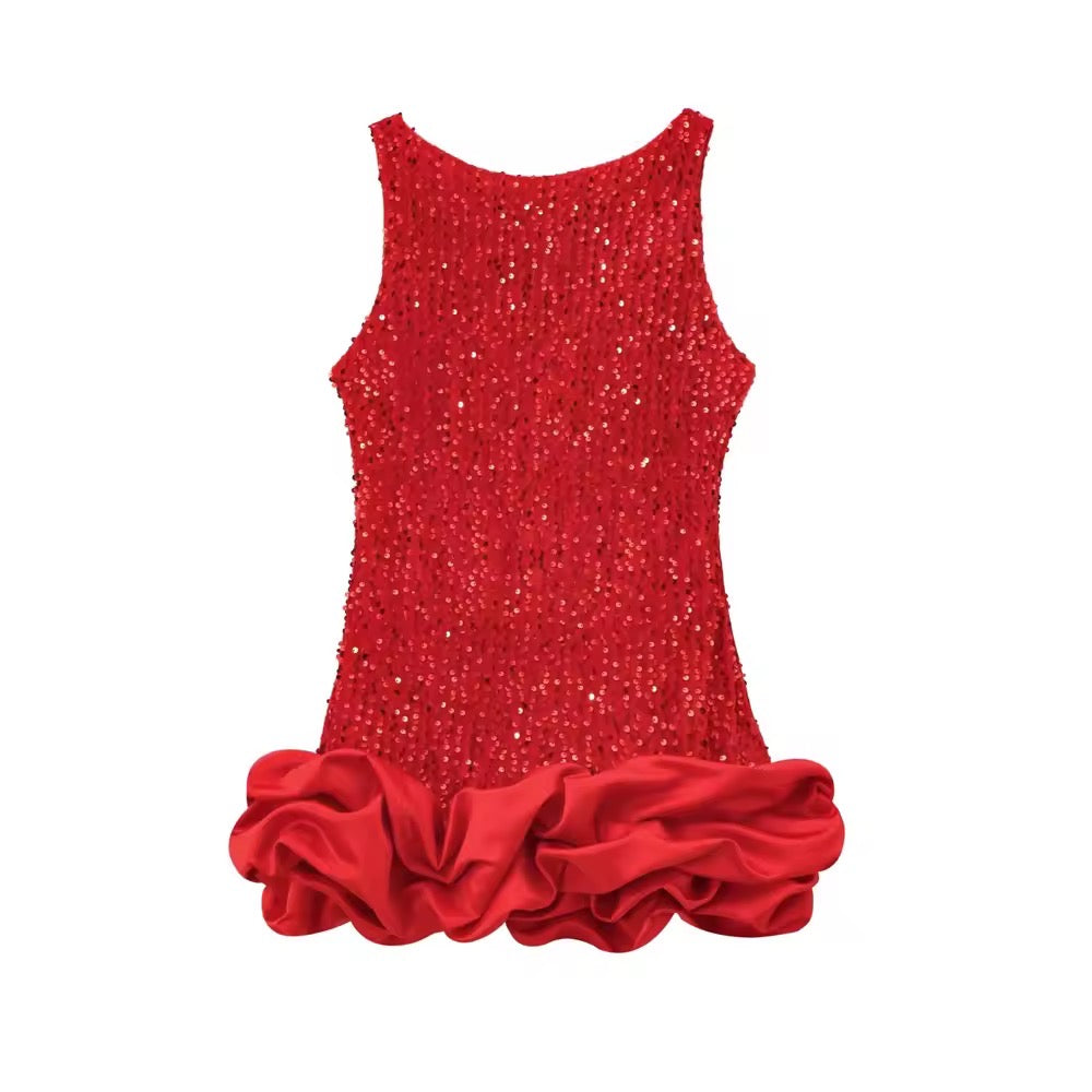 Levoire | Robe À Sequins Élégante Avec Ourlet À Volants Rot