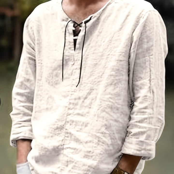 Levoire | T-Shirt Henley À Manches Longues En Mélange Coton-Lin Printemps/Automne