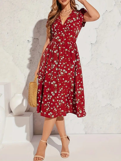 Levoire | Robe À Manches Courtes Avec Imprimé Floral Et Décolleté En V