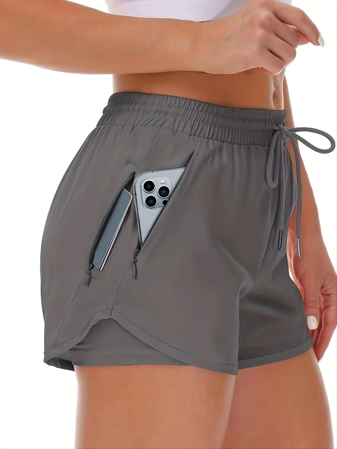 Levoire | Shorts De Fitness De Course 2 En 1 Unis Avec Plusieurs Poches Gris foncé