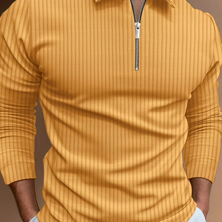 Levoire | Rayures Verticales Chemise Pour Hommes Avec Zip Et Manches Longues Orange