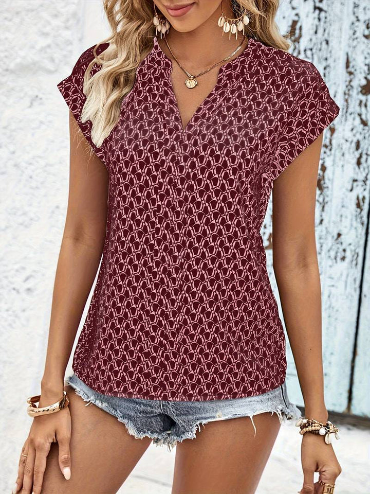 Levoire | T-Shirt Court À Manches Courtes Géométrique Avec Décolleté En V Rouge brique