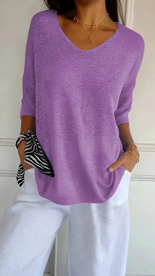 Levoire | Haut En Tricot Pour Femmes Confortable Avec Décolleté En V Violet