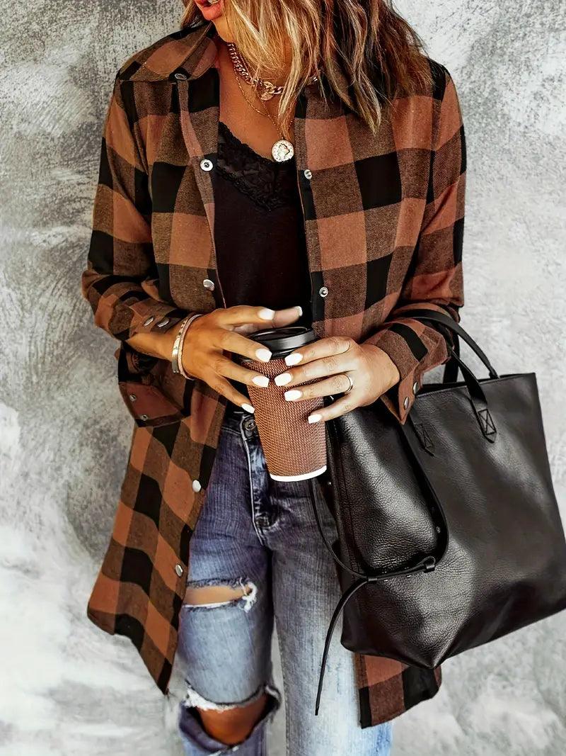 Levoire | Chemise À Carreaux Classique Avec Boutons Pour Femmes Café