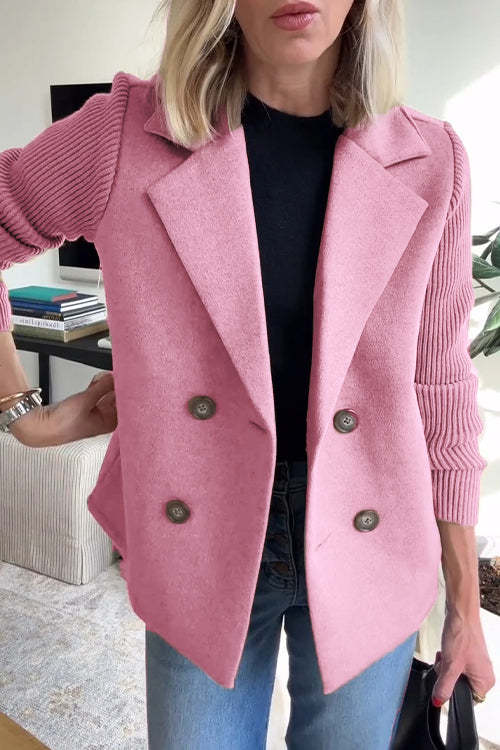 Levoire | Élégant Blazer À Carreaux Doubles Avec Manches En Tricot Pour Femmes Rosa