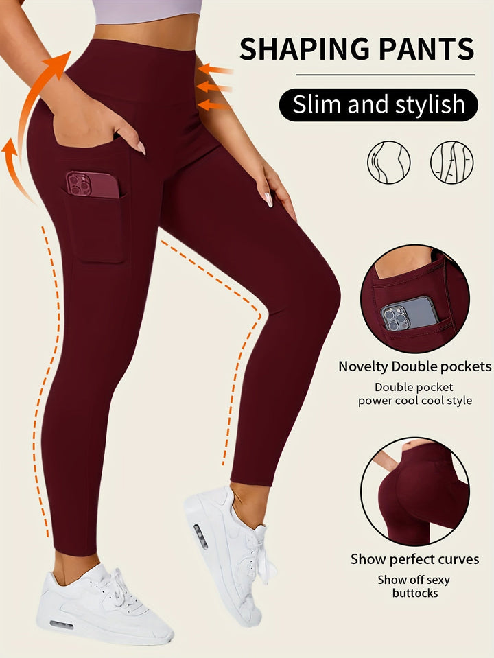 Levoire | Pantalons De Yoga Unis Avec Poche Et Haute Élasticité Rouge sombre-A