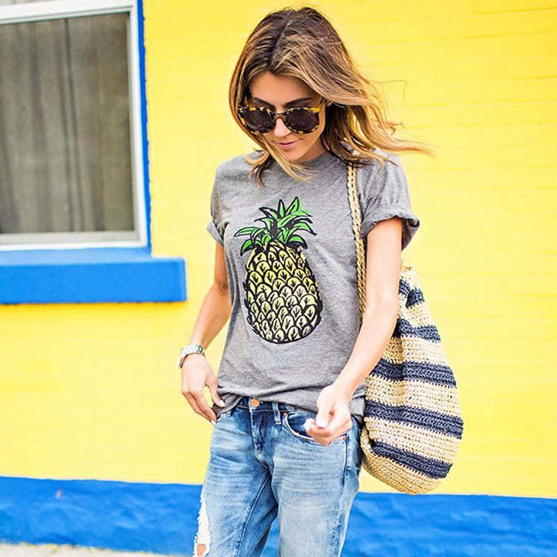 T-shirt pour femmes avec motif ananas joyeux et coupe décontractée Levoire