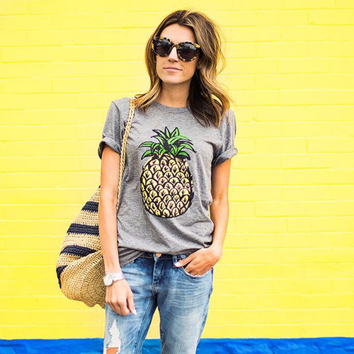 T-shirt pour femmes avec motif ananas joyeux et coupe décontractée Levoire