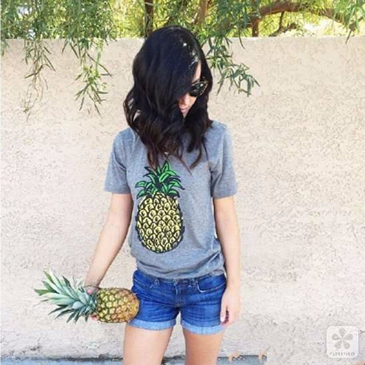 T-shirt pour femmes avec motif ananas joyeux et coupe décontractée Levoire