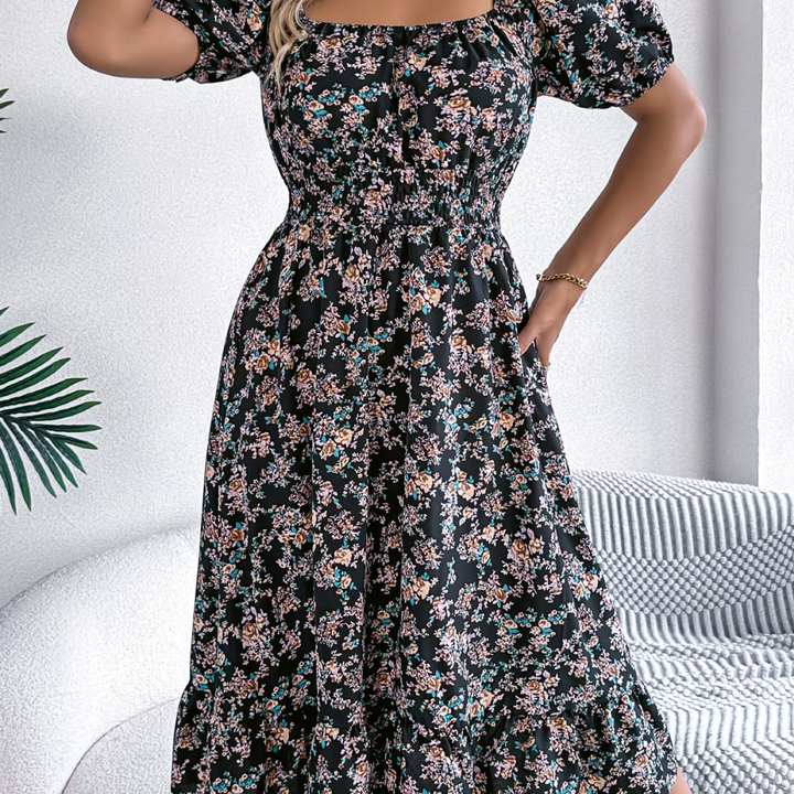 Levoire | Robe Florale Romantique Pour Le Printemps Et L'Été Noir