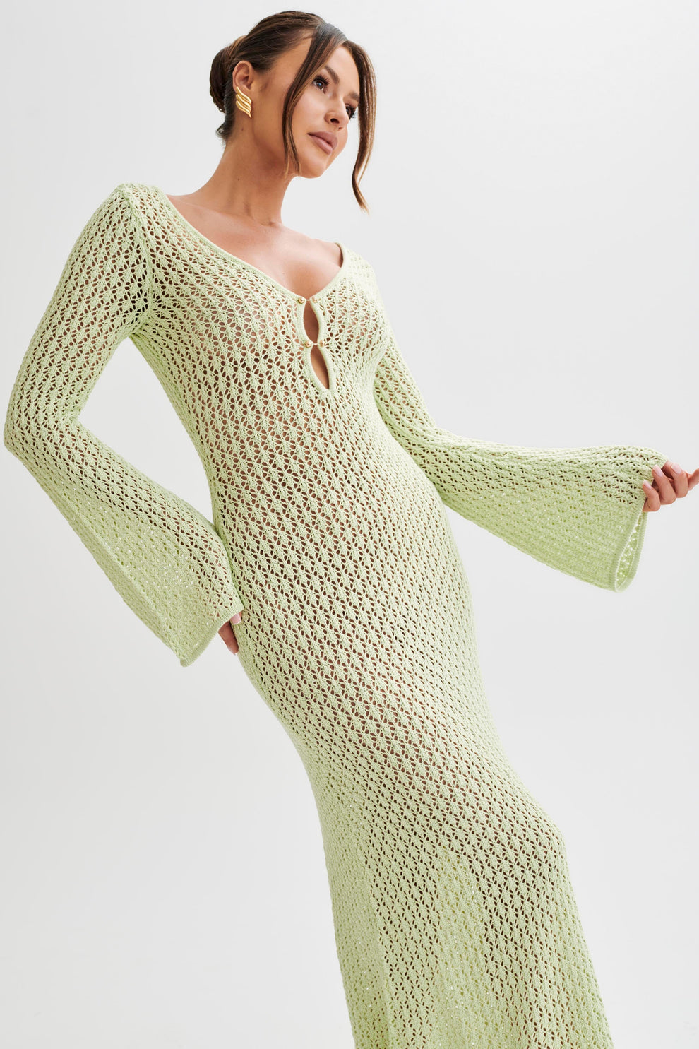 Levoire | Robe Maxi À Manches Cloche En Crochet Queue De Poisson