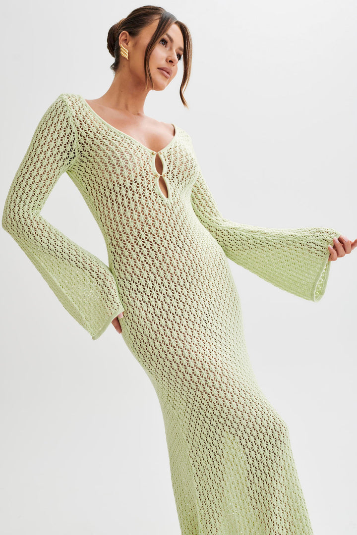 Levoire | Robe Maxi À Manches Cloche En Crochet Queue De Poisson