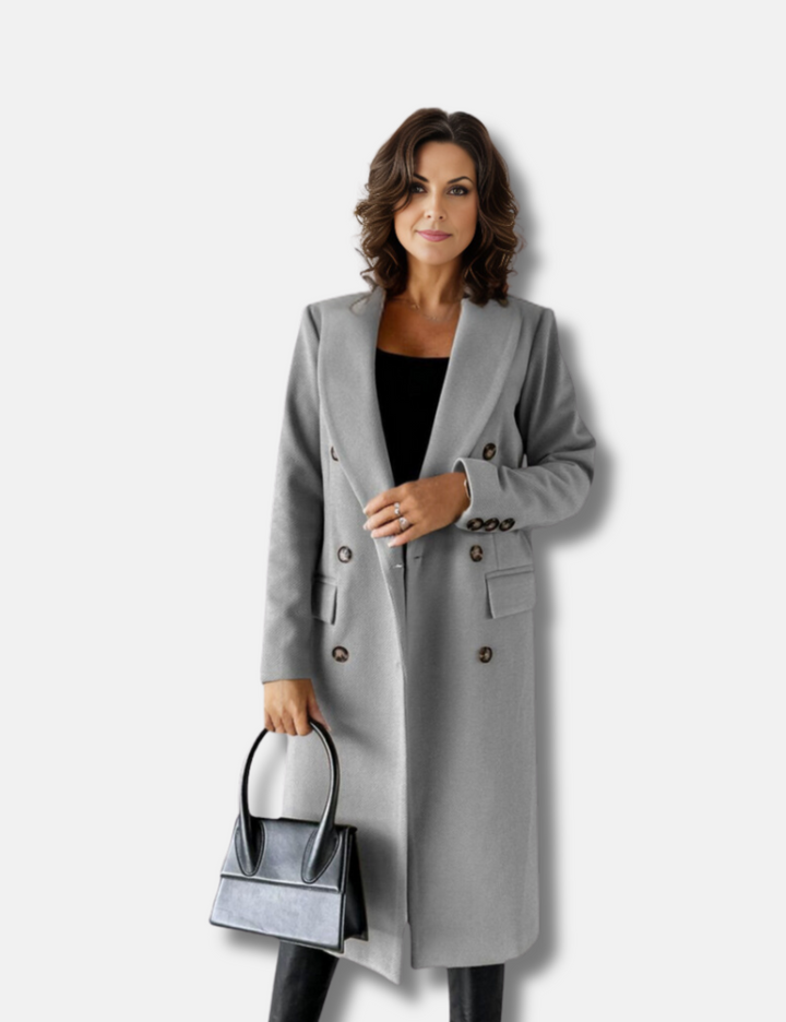 Levoire | Élégant Long Double Boutonné Avec Aspect Laine Pour Femmes Gris clair