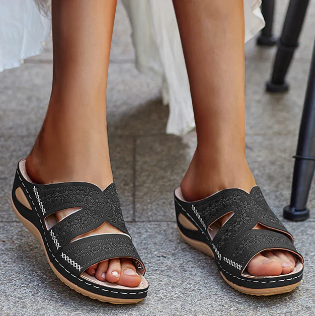 Levoire | Sandales Femmes Avec Motif Floral Noir