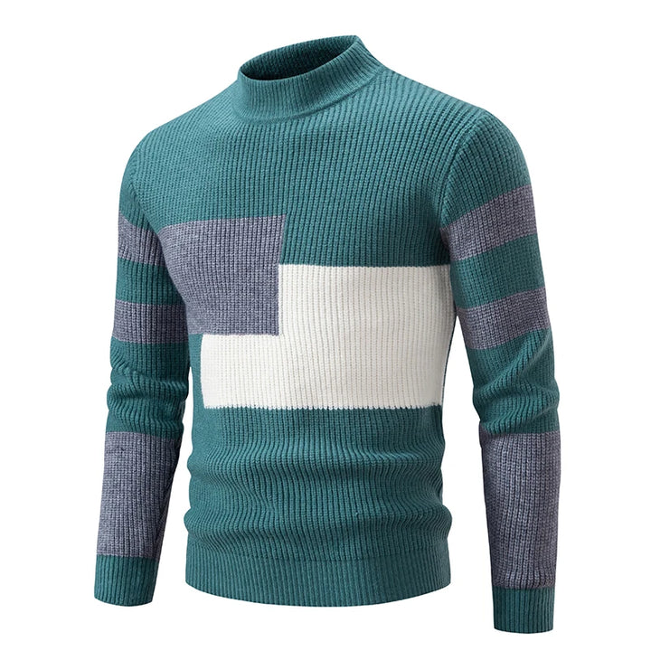 Levoire | Manches Longues Col Rond Motif À Blocs Pull En Tricot Vert-Gris