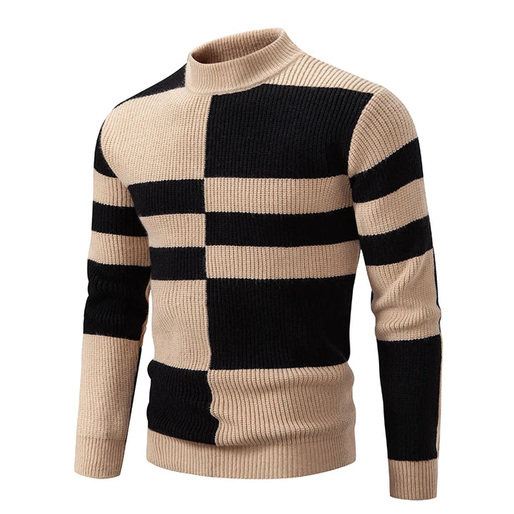 Levoire | Manches Longues Col Rond Motif À Blocs Pull En Tricot Khaki-noir
