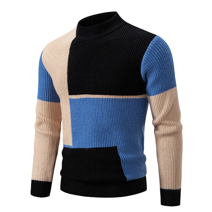 Levoire | Manches Longues Col Rond Motif À Blocs Pull En Tricot Noir-Bleu-Vert