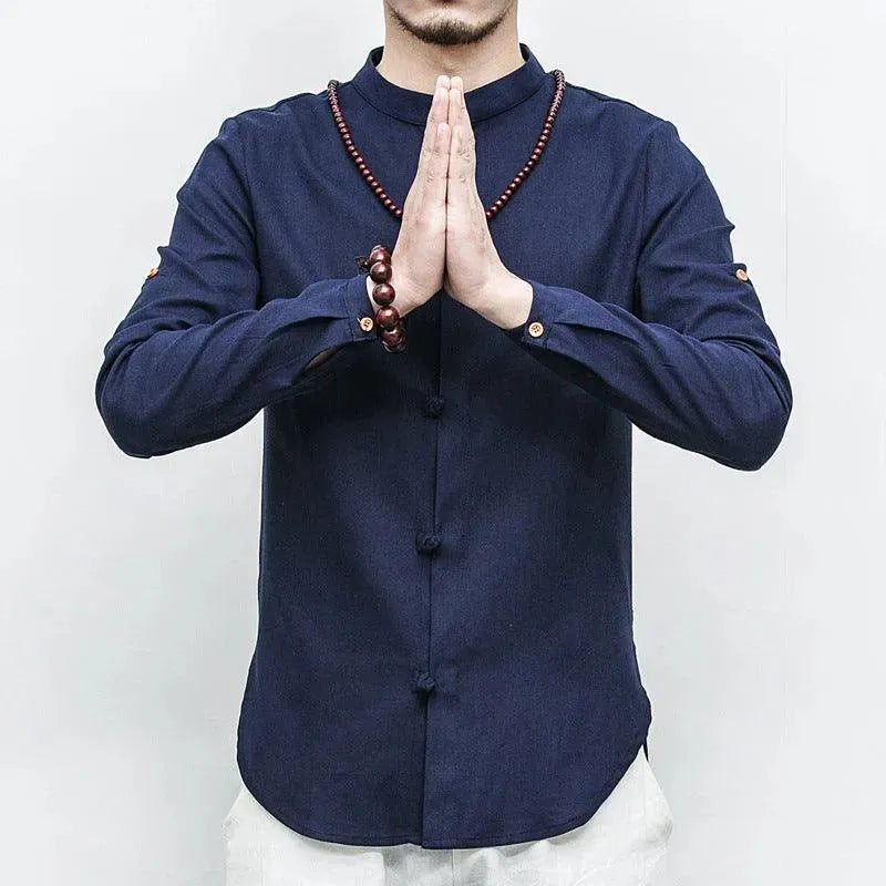 Levoire | Chemise en lin à manches longues pour hommes Bleu foncé