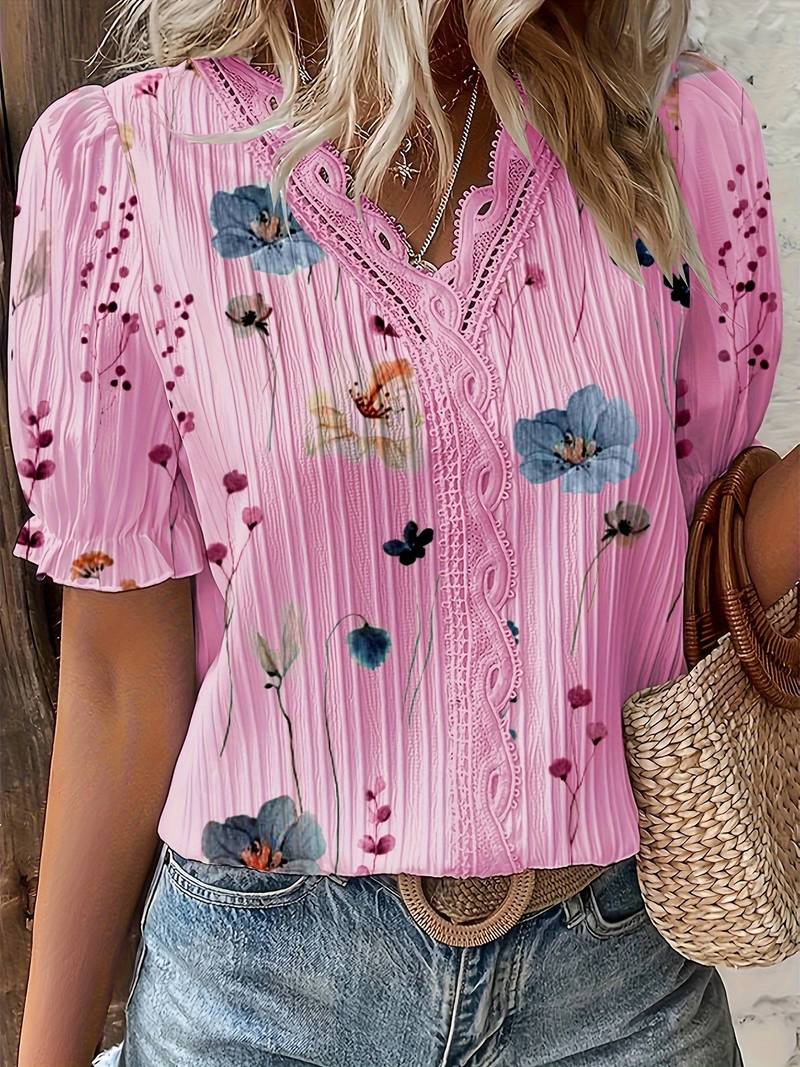 Levoire | Blouse À Bordure En Dentelle Fleurie Rose pâle